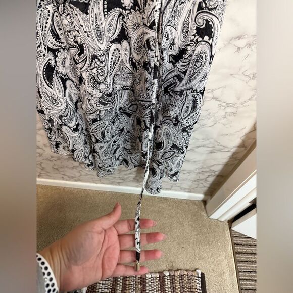 NEW TAHARI ASL Paisley Side Ruched Midi Dress in Black Ivory Plus Size 14 - Picture 10 of 14